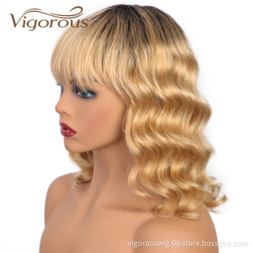 Vendors 150% Density Brazilian Afro Ombre Ombre Bob On Sale Short Curly Real With Bang Machine Wigs Human Hair